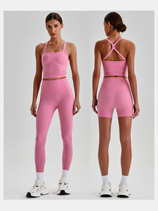 Conjunto de <span class=keywords><strong>2</strong></span> piezas de shorts de yoga con logo personalizado, sujetador deportivo a prueba de golpes, conjunto de fitness para levantar glúteos, ropa deportiva de cintura alta para entrenamiento, venta al por mayor 1668 - Product Image 2