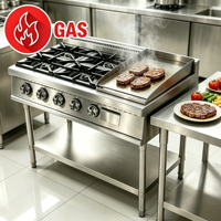 Kompor Gas Stainless Steel 4 Tungku Lepas Pasang dengan Panggangan Batu Lava dan Rak Penyimpanan, Bersertifikasi CE