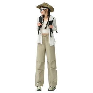 Pantalones de mujer de cintura alta, estilo parachute americano, con efecto arrugado, de pierna ancha, cortavientos, para senderismo y uso casual al aire libre, nueva colección Primavera Otoño 2025 - Product Image 5