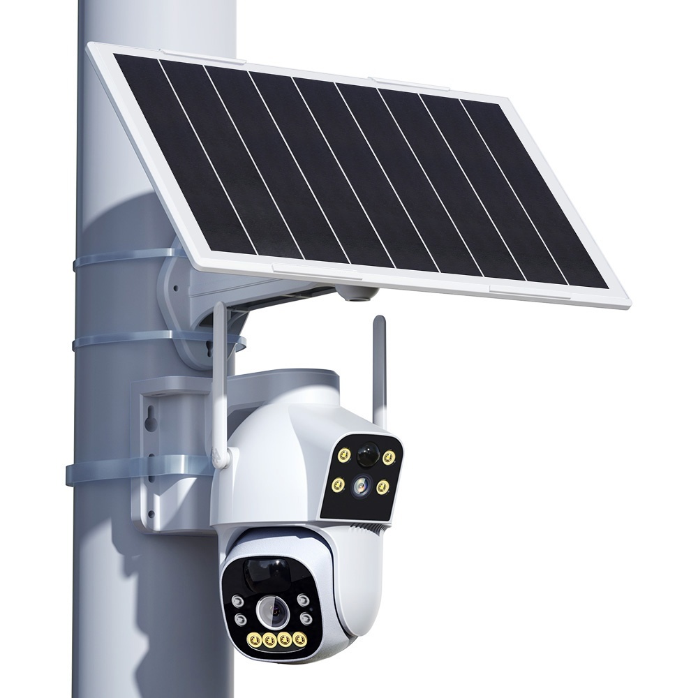 Full HD Dual Lens Solar PTZ Camera Outdoor Low Power WiFi Security IP Camera With Motion Detection