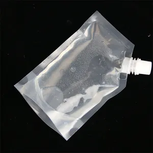 Sac jetable en plastique transparent, vente en gros, poche de bec verseur de jus/eau/liquide de boisson