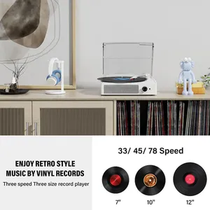Tourne-disque <span class=keywords><strong>vinyle</strong></span> vintage à entraînement par courroie, 2 haut-parleurs stéréo, 3 vitesses, 3 tailles, lecture sans fil, blanc tendance - Product Image 5