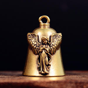Antique <strong>Brass</strong> <strong>Bell</strong> Angel Charm Keychain - Engraved Metal Animal Ornament, Small Copper Craft Wholesale Decorative - Product Image 3