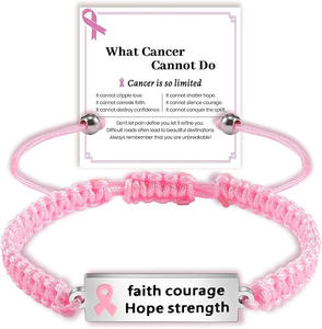 Bracelets de sensibilisation <span class=keywords><strong>au</strong></span> cancer du sein, signes médicaux, foi, courage, espoir, bijoux en corde ajustables inspirants - Product Image 1