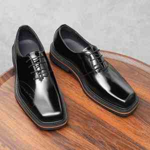 Zapatos de cuero cuadrados con cordones estilo Old Money para oficina y carrera, mocasines británicos de ante de becerro, transpirables y ligeros para verano. - Product Image 1