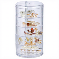 Boîte de rangement à bijoux multifonctionnelle en plastique transparent rotative et anti-poussière pour épingles à cheveux, boucles d'oreilles et bagues
