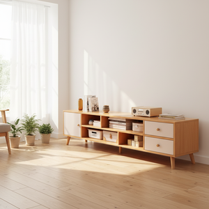 Meuble TV <span class=keywords><strong>extensible</strong></span> en bois massif de style nordique, grand espace de rangement pour salon, petit appartement, mobilier de maison - Product Image 3