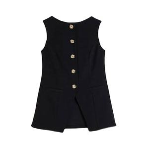 เสื้อกั๊กคอเสื้อแบบติดกระดุมแบบคาดเอวสีดำแนววินเทจแบบปกติระบายอากาศได้อย่างยั่งยืนสำหรับฤดูร้อน2025สั่งขนาดพิเศษ - Product Image 1