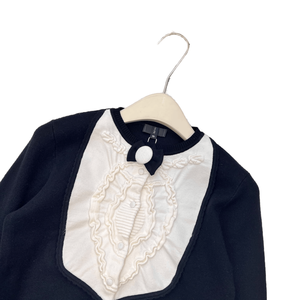 Contrast Trim Ruffle Front Cropped Cardigan with Bow Detail Elegant Knit <b>Jacket</b> - Product Image 4