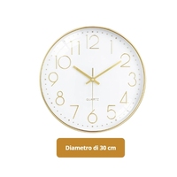 Reloj de Pared Analógico Moderno y Silencioso de Metal, 30 cm, Dorado, Números 3D, Sin Tictac, Fácil de Leer, Movimiento de Cuarzo, Funciona con Batería, Estilo Italiano