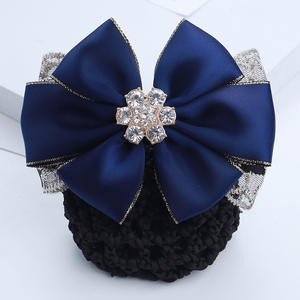 2023 mode à la <span class=keywords><strong>main</strong></span> bureau dame strass noeud papillon Barrette pince à cheveux couverture nœud papillon Net chignon profond <span class=keywords><strong>Snood</strong></span> pour cheveux longs - Product Image 4