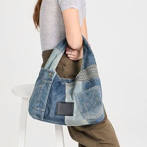 Bolso Tote Vaquero Personalizado para Mujer, Diseño de Parches Bordados, Abierto, de Hombro, para Playa, Viajes, Primavera, Verano, Otoño, Estilo Vaquero - Product Image 2