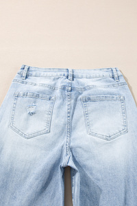 Jeans de Mezclilla Desgastados de Talle Alto, Corte Recto y Ajustado, Color Azul Claro, Estilo Casual de Verano para Mujer, Marca Shewin 2025 - Product Image 6