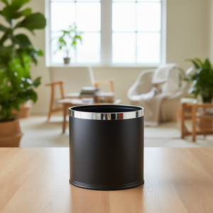 Cestino per rifiuti in acciaio nero da 10 litri a forma cilindrica per uso interno - Product Image 3