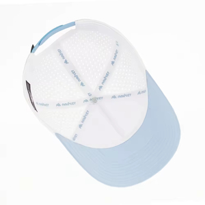 Custom 3D Puff <b>Print</b> Structured Golf Cap White Blue Polyester Plaid Curved Brim Laser Perforated Snapback Wholesale - Product Image 6