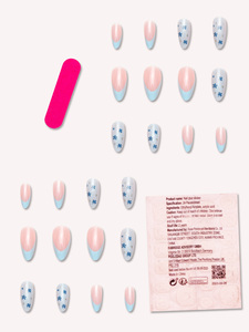 Blue Star French Nails Luxury Ballerina Long Coffin Acrílico PRENSADO <span class=keywords><strong>Uñas</strong></span> <span class=keywords><strong>con</strong></span> pegamento Reutilizable Logotipo personalizado para bricolaje o uso en salón - Product Image 5