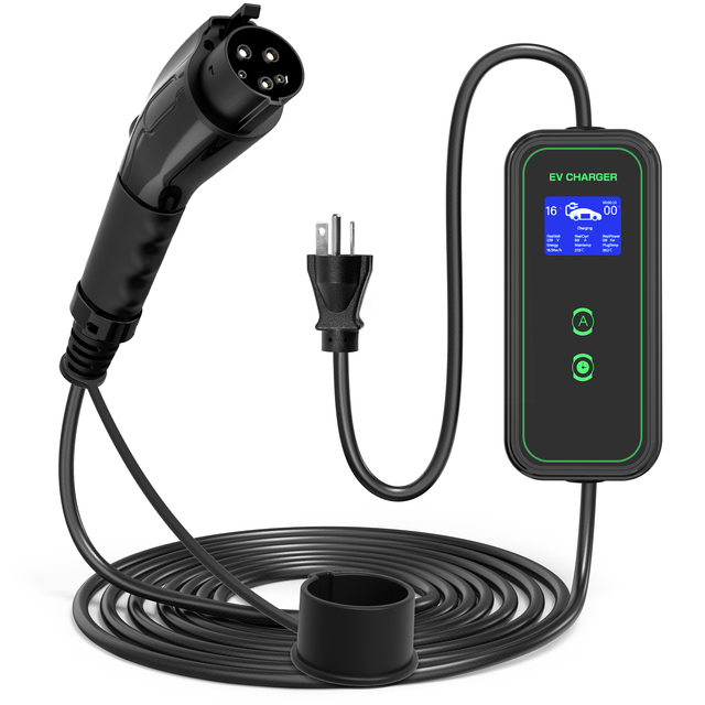 OEM ODM Waterproof Portable EV Charger 7kW 32A SAE J1772 Charging Plug with LCD Screen
