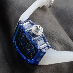 A Trendy New Street-style Fully Transparent <b>case</b> Tourbillon Blue Charm 20mm Rubber Strap Men's Sports <b>Watch</b> - Product Image 5