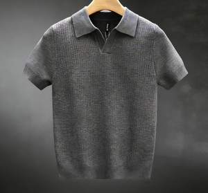 <b>Men's</b> Summer New Knitted Lyocell Scissor Collar Short-Sleeve Knitted Shirt Cool Wrinkle-Resistant T-Shirt - Product Image 4