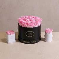 Cadeau de luxe, roses uniques au toucher réel dans une boîte ronde carrée, fleurs naturelles préservées durables pour mariage