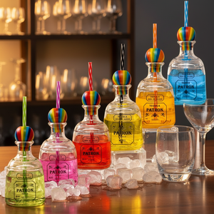 Mini Botella de <span class=keywords><strong>Tequila</strong></span> <span class=keywords><strong>Azul</strong></span> Patrón, Vasos Irrompibles de Policarbonato, Pajitas, Aptos para Lavavajillas, Ecológicos, Desechables, 375 ml, Platillos para Té - Product Image 2