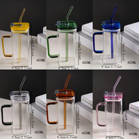 Mug en verre carré de 400 ml, best-seller, avec couvercle et paille