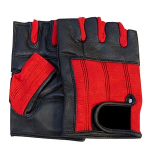 Gants de sport demi-doigts en cuir PU pour musculation avec support de poignet unisexe rouge noir personnalisables – Meilleurs gants à bas prix - Product Image 4