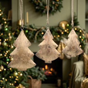 Rustic Brass Christmas Tree Ornaments <b>Gold</b> Leafed Die Cast Metal Hanging Decor Traditional Holiday Theme - Product Image 5