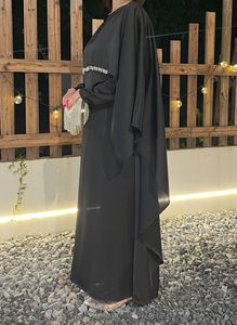 Factory Wholesale Custom Logo Women's Elegant Black Satin Cape Sleeves Modest <b>Eid</b> Abaya <b>Dress</b> - Product Image 2