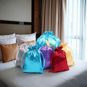 Eco-Friendly <b>for</b> Daily Use Silk Satin Drawstring Ribbon Travel <b>Hair</b> <b>Bonnet</b> and Eye Mask Storage Double-Lined Dust Bag - Product Image 3