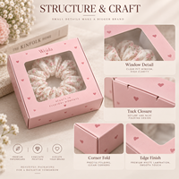 Boîte pliante en carton imprimé pastel pour emballage de chouchous à cheveux avec fenêtre découpée, pour présentation d'accessoires en gros