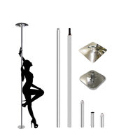 Barre de danse portable chromée de 45 mm avec hauteur réglable de 7,3 à 9 pieds et modes statiques et rotatifs pour l'entraînement à domicile