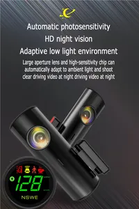 Alarme de partida do carro frontal ADAS câmera de carro com lente dupla 4K Dashcam com HUD Head up display velocímetro