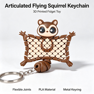 Articulated Flying Squirrel Keychain 3D Printed PLA <b>Fidget</b> <b>Toy</b> Flexible Joints <b>Metal</b> Keyring Cute Backpack Charm Sensory - Product Image 2