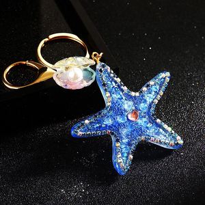 Luxury Pearl Shell Starfish Keychain Bling Diamond Pendant with Sea Shell Beads Fashion <b>Key</b> <b>Ring</b> for Women Gift Ready - Product Image 6