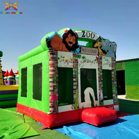 Château gonflable commercial en PVC de 0,55 mm, thème animaux du zoo, capacité 300 kg, 8 personnes, installation facile, garantie 3 ans