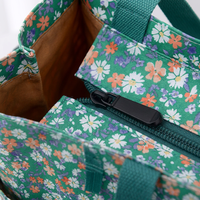 Sac fourre-tout imperméable à carreaux et fleurs, taille moyenne, doublure en tissu TC, taille personnalisable pour les trajets quotidiens et les repas.