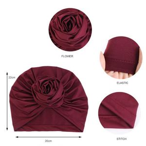 Fashion New Solid Top Knot Women's Turban Hat Pre-Tied Polyester <b>Canvas</b> Fabric One Size Fits Most with Flower - Product Image 4