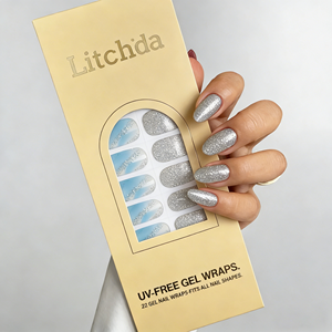 Pegatinas de Uñas de Gel Premium sin Rayos UV, <span class=keywords><strong>Tiras</strong></span> de Gel con Purpurina Azul Plateada Fresca, Resistentes a los Golpes, para Importadores Mayoristas - Product Image 1