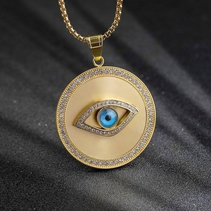 Colliers et pendentifs œil porte-bonheur ronds en acier inoxydable, breloques, cadeaux, collier œil turc bleu en or 18 carats - Product Image 1