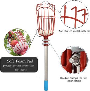 Tige télescopique légère en aluminium et acier inoxydable de 1,4 m à 4 m pour cueilleur de fruits avec panier, vente en gros personnalisée - Product Image 1
