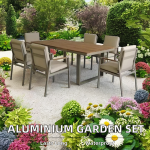 Modern Outdoor <strong>Dining</strong> Set Solid Wood <strong>Teak</strong> <strong>Table</strong> Top Aluminum Chair for Courtyard Hotels Poolside Patio Furniture Garden Use - Product Image 3