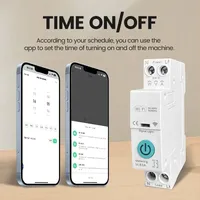 Disjoncteur intelligent Wi-Fi Tuya 1P 63A avec compteur Kwh, relais temporisé (MCB), protection contre les surtensions/surintensités, compatible Alexa Google Home