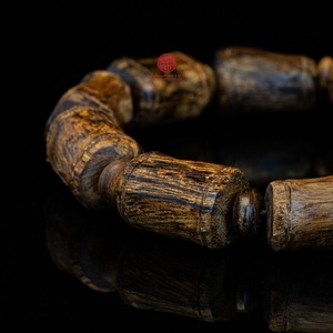High Grade Rare Agarwood Bamboo Bead Bracelet 17.6g, Fully Sinking Aged Oud <b>Wood</b>, Handmade Collector Jewelry - Product Image 5