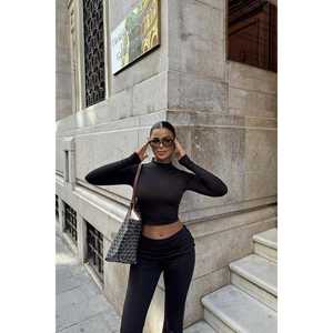 Costume pantalon en satin noir formel et décontracté avec décoration boutonnée pour femmes de bureau - Product Image 5