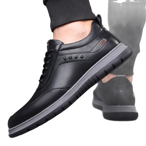 Zapatos para caminar de cuero blanco FAS para hombre, zapatillas informales con punta redonda y cordones, suela de goma transpirable - Product Image 5