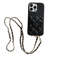 Étui de luxe pour téléphone à bandoulière avec chaîne, en cuir PU, portefeuille pour iPhone 17 16 15 14 13 12 Pro Max Plus