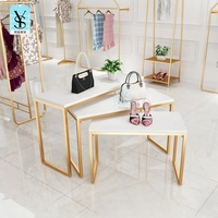 Dame haut de gamme magasin de vêtements chaussures vêtements promotion stand, centre commercial fenêtre sacs vêtements métal affichage table