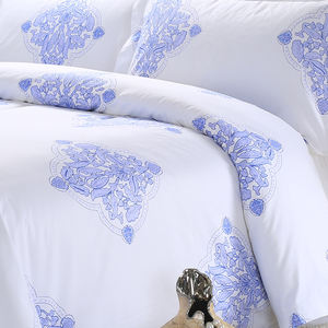 Set di Biancheria da Letto in Raso di Cotone 100%, Lussuoso Completo Stampato Blu Sogno con <span class=keywords><strong>Lenzuola</strong></span>/Copripiumini/Federe, Alta Qualità e Buona Traspirabilità - Product Image 2