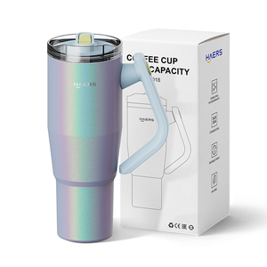Vaso Térmico de Acero Inoxidable de 32oz/40oz, <span class=keywords><strong>Taza</strong></span> de Café con Aislamiento al Vacío, Asa Giratoria y Acabado con Pintura Arcoíris - Product Image 1
